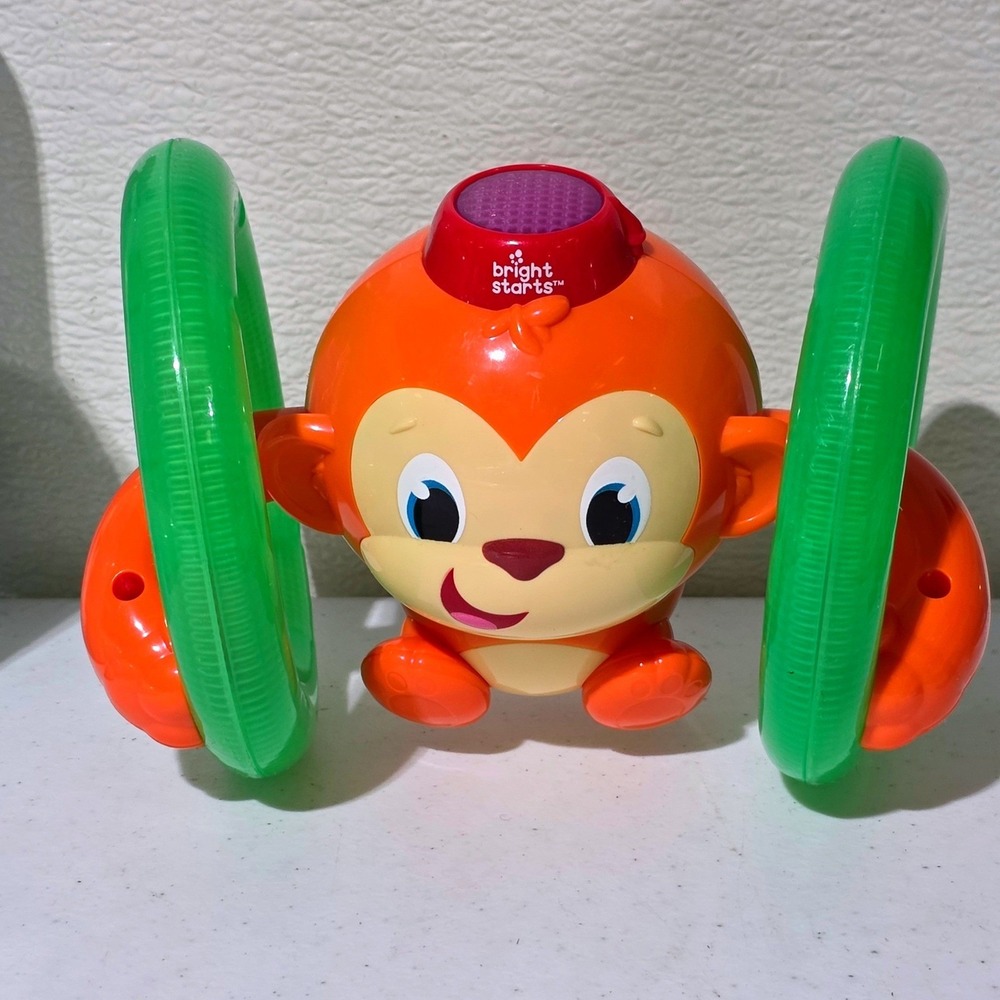 Bright Starts Roll & Glow Monkey Musical Light Up Crawl Toy Orange Green 52181